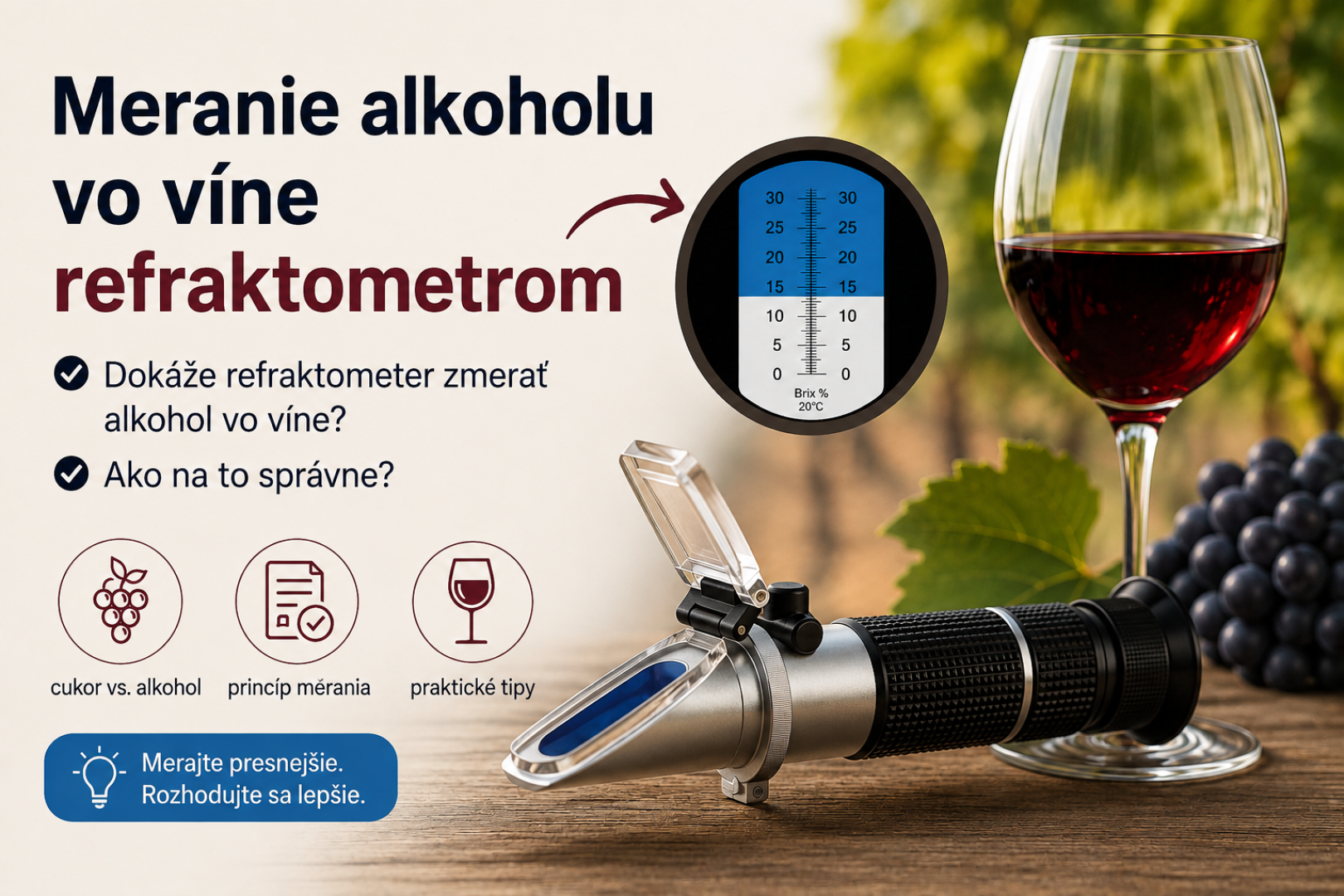 Je vinársky refraktometer vhodný na meranie alkoholu vo víne?